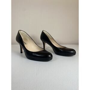 LK Bennett Pump Womens Size 7 US 37.5 EU Black Leather Slip On Heels Shoes *FLAW